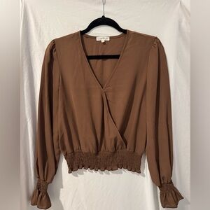 Ultra Flirt Brown Smocked Ruffled Blouse